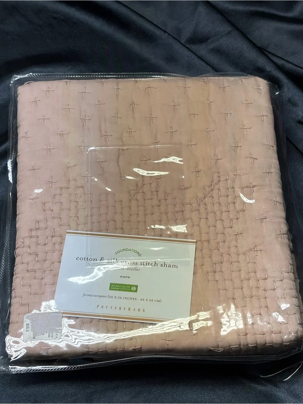 NWT Pottery Barn Foundations Euro Sham 26x26 Cotton Silk Cross Stitch